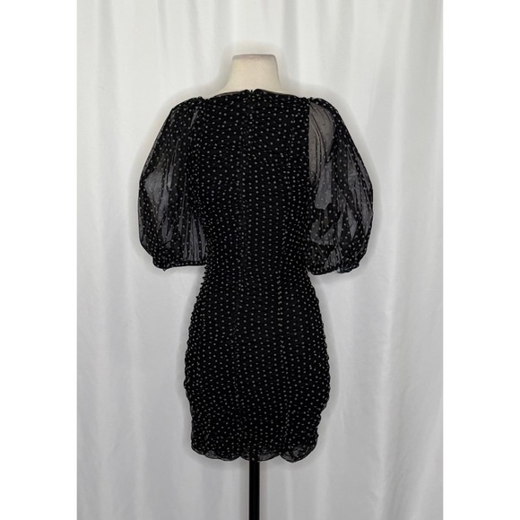 ZARA Chiffon Black Polka Dot Ruched Mini Dress Black Gray Party Blogger Small - Picture 10 of 16
